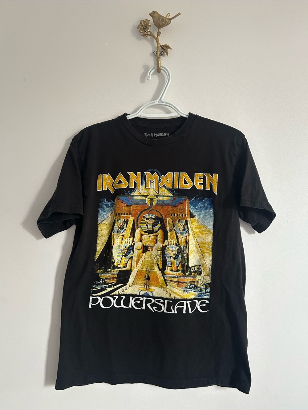 Iron Maiden Powerslave Cotton Tee Black Graphic Band Tee Crew Neck T-Shirt Top